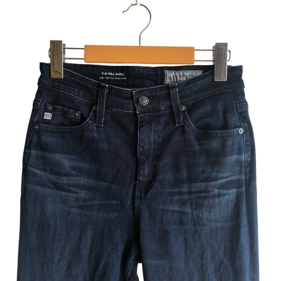 AG The Mila Ankle Sz 27 Super High Rise Skinny Frayed Crop Hem Dark Indigo Wash - Picture 14 of 16